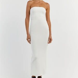 DISSH CARRIE OFF WHITE RUCHED MIDI DRESS